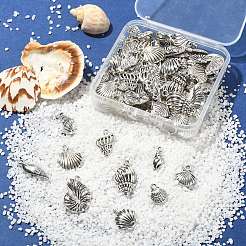 100Pcs 10 Styles Tibetan Style Alloy Whelk/Conch Shell Pendants&nbsp;TIBEP-CJ0001-61