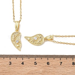 Mother's Day Brass Pave Clear Cubic Zirconia Mom Daughter Heart Split Pendant Necklaces for Women&nbsp;NJEW-JN06106
