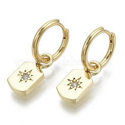 Brass Micro Pave Clear Cubic Zirconia Dangle Huggie Hoop Earrings&nbsp;KK-R137-012-NF
