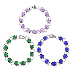 304 Stainless Steel and Glass Link Chain Bracelets for Women&nbsp;GL-T001-01A