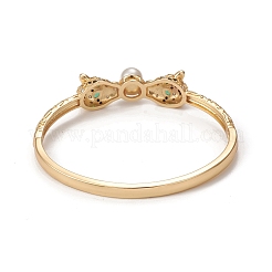 Rack Plating Brass Micro Pave Cubic Zirconia Leopard Bangles with Plastic Bead&nbsp;BJEW-E071-26G