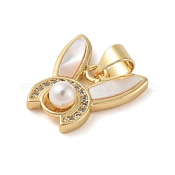 Brass & Shell & Clear Cubic Zirconia Pendants&nbsp;KK-I712-12G