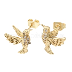 Hummingbird Brass Micro Pave Clear Cubic Zirconia Stud Earrings&nbsp;EJEW-L311-02G
