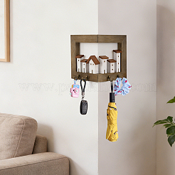Wooden Wall-Mounted Corner Key Holder with 4 Metal Hooks&nbsp;ODIS-WH0030-320