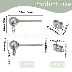 100Pcs 304 Stainless Steel Ball Stud Earring Findings&nbsp;STAS-SP0001-55P