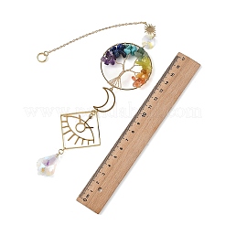 Natural Green Aventurine & Lapis Lazuli & Amethyst & Olive Jade & Topaz Jade & South Red Agate & Glass Tree of Life Suncatcher&nbsp;HJEW-TA00486