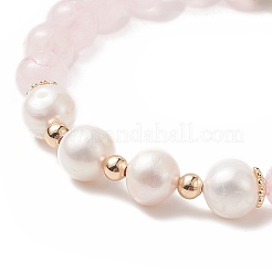 Natural Rose Quartz & Pearl Stretch Bracelet&nbsp;BJEW-JB09224-01