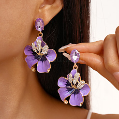 Flower Alloy Rhinestone Dangle Stud Earrings&nbsp;FS-WG119D4-04