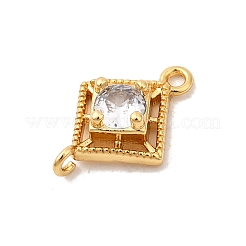 Brass Pave Clear Cubic Zirconia Rhombus Connector Charms&nbsp;KK-P340-43G