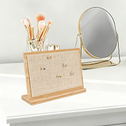 28-Slot Wooden Slant Back Jewelry Ring Organizer Display Stands with Linen Cloth Mat&nbsp;ODIS-WH0043-266
