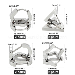 8Pairs 4 Styles 304 Stainless Steel Huggie Hoop Earrings&nbsp;STAS-UN0021-60P
