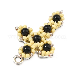 Natural Black Onyx(Dyed & Heated) & Glass Seed Beaded Pendants&nbsp;PALLOY-MZ01404-02