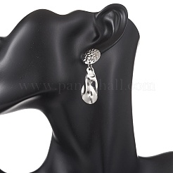 304 Stainless Steel Teardrop with Flat Round Dangle Stud Earrings&nbsp;EJEW-JE06753