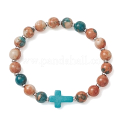 Dyed & Heated Synthetic Fossil & Dyed Turquoise Beads Stretch Bracelets for Women Men&nbsp;BJEW-JB13690