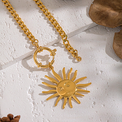 European Style 304 Stainless Steel Smiling Face Sun Pendant Necklaces for Women&nbsp;YY1418