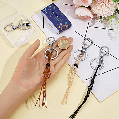 4Pcs 4 Colors Nylon Wired & Glass Bead Keychains&nbsp;KEYC-SC0002-16