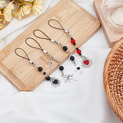 4Pcs Alloy & Glass Mobile Straps&nbsp;HJEW-DR00248