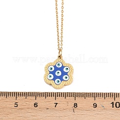 304 Stainless Steel Enamel Blue Evil Eye Flower Pendant Necklaces for Women&nbsp;NJEW-A064-02G