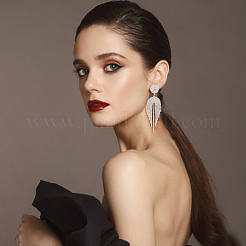 2 Pairs 2 Colors Crystal Rhinestone Chain Tassel Dangle Stud Earrings&nbsp;EJEW-FI0001-02