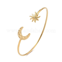 304 Stainless Steel Textured Sun Moon Open Cuff Bangles for Women&nbsp;SA-CBA5CC3-01G