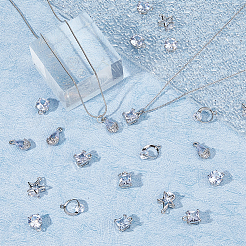 30Pcs 5 Styles Alloy Cubic Zirconia Pendants&nbsp;ZIRC-FH0001-48