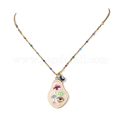 Printed Alloy Enamel Pear & Brass Enamel Evil Eye Pendant 304 Stainless Steel Enamel Dapped Chain Necklaces for Women&nbsp;NJEW-JN06361
