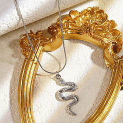 Vintage 304 Stainless Steel Snake Animal Pendant Necklaces&nbsp;LV0178-2