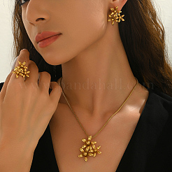 Flower Stainless Steel Stud Earrings & Pendant Necklaces & Rings Sets for Women&nbsp;PR9853