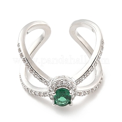 Rack Plating Brass Micro Pave Cubic Zirconia Cuff Rings&nbsp;RJEW-E064-20