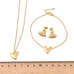 304 Stainless Steel Heart Pendant Necklaces & Bracelets & Stud Earrings Sets&nbsp;SJEW-P008-01G
