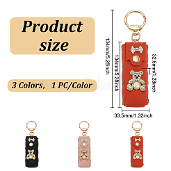 3Pcs 3 Colors PU Leather & Plastic Pearl & Rhinestone Lipstick Holder Keychains&nbsp;AJEW-GO0001-84
