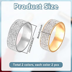 4Pcs 2 Colors Stainless Steel Rhinestone Finger Rings for Unisex&nbsp;RJEW-GA0001-04-1