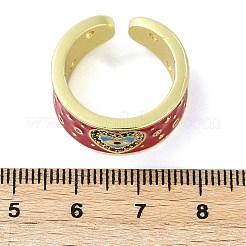 Brass Micro Pave Cubic Zirconia Enamel Cuff Rings for Women&nbsp;RJEW-L113-019G-02