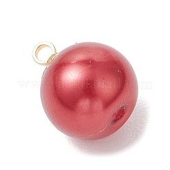 Baking Paint Pearlized Glass Pearl Round Charms with Brass Bails&nbsp;PALLOY-JF04896