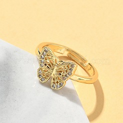 Brass Micro Pave Cubic Zirconia Adjustable Finger Rings for Women&nbsp;RJEW-A065-02G