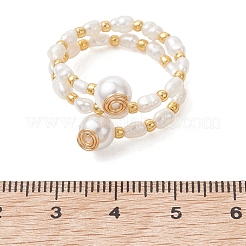 Natural Freshwater Pearl & Shell Pearl & Glass Seed Beaded Double Layers Finger Rings&nbsp;RJEW-JR01022