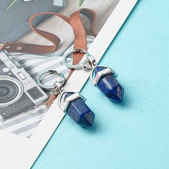 Bullet Natural Mixed Stone Pendant Hoop Earrings for Girl Women&nbsp;EJEW-JE04636