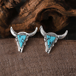 Alloy Synthetic Turquoise Cattle Stud Earrings&nbsp;FS-WG063A3-01