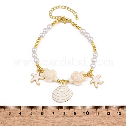 Ocean Brass Enamel Starfish Shell Shape Charm Bracelets for Women&nbsp;KK-CBA68DA-16G-02