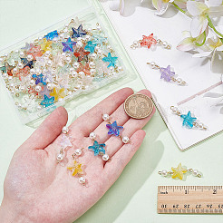 50Pcs Gradient Color Baking Paint Transparent Glass Starfish & ABS Plastic Imitation Pearl Connector Charms&nbsp;PALLOY-AR00033