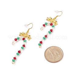 Glass Christmas Candy Cane with Alloy Bowknot Dangle Earrings&nbsp;EJEW-JE04971-03