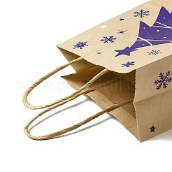 Christmas Theme Blue Printed Kraft Paper Tote Bags with Handles&nbsp;ABAG-B006-04B