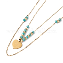 Enamel Charms Double Layer Necklace with Synthetic Turquoise Beaded&nbsp;NJEW-P269-20A-G