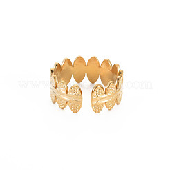 Ion Plating(IP) 304 Stainless Steel Oval Wrap Open Cuff Ring for Women&nbsp;RJEW-S405-153G