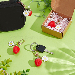 4Pcs Strawberry Resin & Alloy Enamel Flower Pendant Decoration&nbsp;HJEW-PH02075