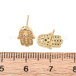 Hamsa Hand Brass Micro Pave Clear Cubic Zirconia Stud Earrings&nbsp;EJEW-H178-07G