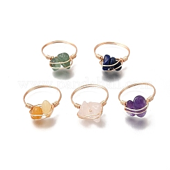Natural Gemstone Braided Bead Chips Finger Rings&nbsp;RJEW-TA00216-01