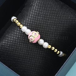 Brass Beaded Stretch Bracelets for Women&nbsp;BJEW-G736-03B