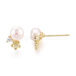 Flower Brass Micro Pave Clear Cubic Zirconia Stud Earrings&nbsp;PEAR-N020-WX14