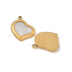 304 Stainless Steel Pave Natural Shell Heart Charms&nbsp;STAS-P394-01G